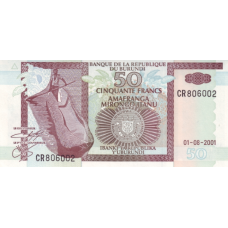 P36c Burundi - 50 Francs Year 2001